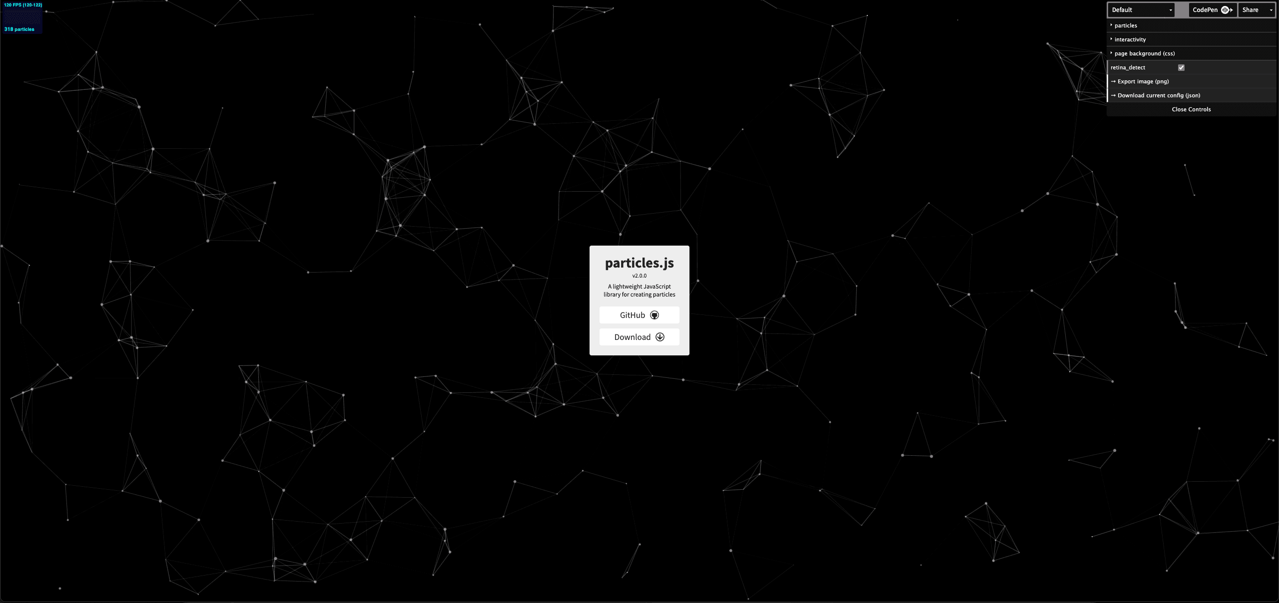 Particles.js teknolojisi görseli